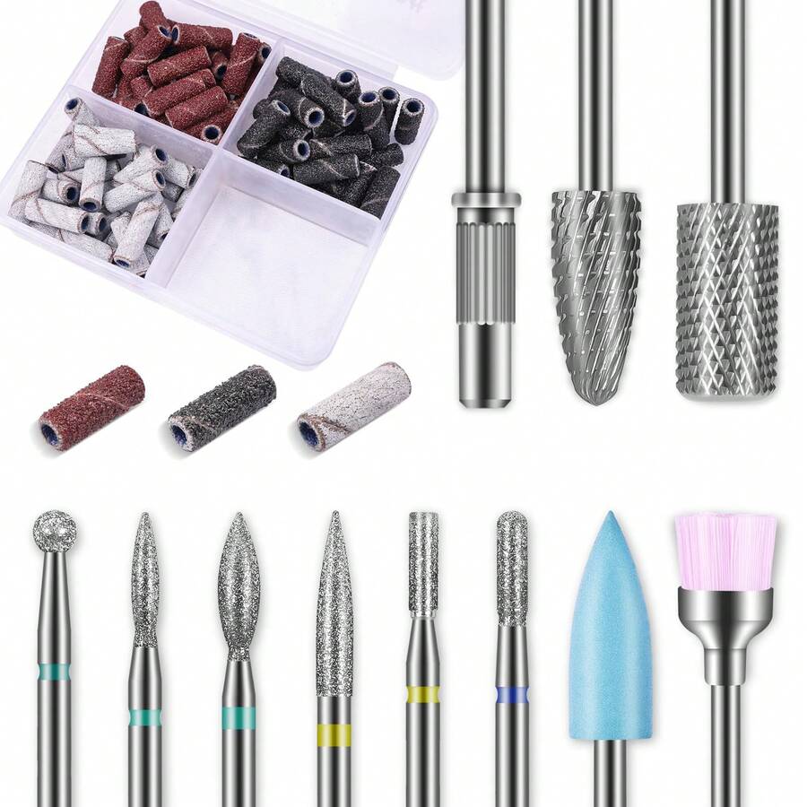 11Pcs+75Pcs 3.1MM Mini Nail Sanding Bands 180/120/80 Grit Professional Emery Diamond Nail Drill Bit Set Electric Manicure Nail File Bit For Acrylic Gel Manicure Tools Accessories - Silver - View 1