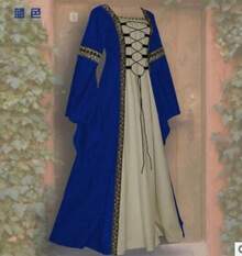 Long Dress With A Square Neckline, Long Flared Sleeves, And Lace-Up Detailing; Vintage Gothic Garment For Women; Slimming Effect - 綠色 - 查看 7
