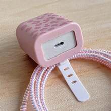 5件組手機充電器與數據線保護套組，紋理設計，兼容 Apple 20W/18W 充電器，適用於 iPhone 16 Pro Max/15/14/13/12/11 充電器保護套，防塵防震，高級簡約 - 粉色 - 查看 6