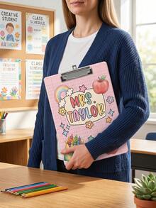 1pc Custom Teacher Clipboard,Personalized Name Pencil Shaped Clipboard,Cute Polka Dot Teacher Appreciation Gift,Rainbow Apple Crayon Pattern,Great For Classroom Office Use,Perfect For Teachers,Tutors Educators,Classroom Use,Lesson Planning - Multicolor - View 7