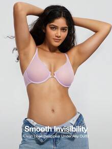 Deyllo Women's Front-Closure Deep V Bra, Sheer Unpadded Underwire, Lightweight Breathable Racerback, Suitable For Elegant Everyday Wear - Dusty Purple - View 5