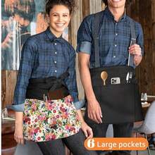 Double-Sided Floral Half-Waist Apron With 6 Pockets, Adjustable Design, Suitable For Waiters, Waitresses And Cafes - Multicolor - View 5