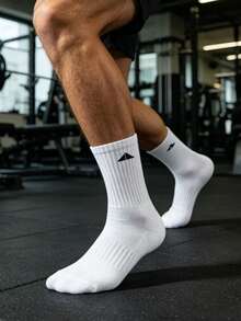 1/5/10/20 Pairs Men's Ribbed Comfortable Durable Mid-Calf Socks, Triangle Pattern Sports Socks, Suitable For Casual Fitness Sports, Daily Wear - Multicolor - View 3