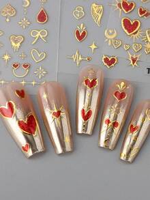 2pcs Golden Foil Heart Nail Art Stickers Golden Hot Stamping Heart-Shaped Bow Nail Decals Nail Charming 5D For Nail Decoration DIY - Multicolor - View 5