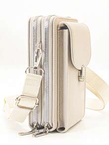 MINGYOU Nueva cartera bandolera, cremallera doble suave, bolso multifuncional de gran capacidad para teléfono, bolso bandolera dulce, lindo y exquisito para mujeres y estudiantes jóvenes, adecuado para compras, citas y regalos - Beis - Ver 4