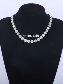 1pc Fashionable Round Cuban Zirconia Necklace, Women's Style, Suitable For Daily Wear And Parties - Round Necklace - View 6