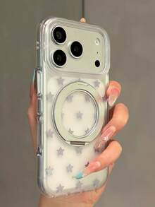 白色波點磁吸 360° 旋轉支架手機殼，相容 iPhone 17、16 Pro Max、15、14、13，半透明磨砂防摔保護殼，小眾時尚設計 - 白色 - 查看 8
