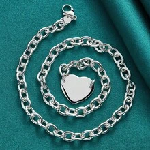 925 Silver Plated Heart Brand 18 Inch Pendant Necklace For Women Wedding Party Gift Fashion Jewelry - Silver - View 3
