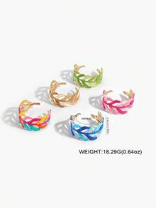 1 peça Pulseira aberta de mulher estilo boémio de verão em ráfia trançada com forma de folha, pulseira ajustável trançada colorida com folha vazada, acessório de pulso personalizado para férias tropicais na praia - Multicolorido - Ver 4