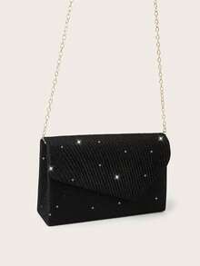 Noctella Elegante y exquisita mini bolsa con solapa plisada y cadena, bolso de mano tipo sobre, bolso de noche cuadrado de moda elegante adecuado para chicas de fiesta, mujeres, novias, perfecto para fiestas, bodas, bailes, eventos de noche/banquete, mejor regalo para mujeres, combinación perfecta para vestidos de dama de honor, bolso de boda, bolso de fiesta, combinación perfecta para vestidos de fiesta de vacaciones, vestidos de noche y vestidos con lentejuelas - Negro - Ver 3