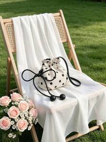 Dedoo 2026 New Polka Dot Drawstring Bucket Bag, Women's Fashion Crossbody Bag - Beige - View 4