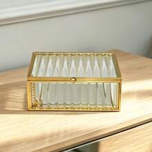 SIQIZHOU 1pc Transparent Striped Glass Jewelry Box With Copper Metal Frame - Striped Glass - View 1