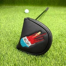 美式塗鴉骷髏刺繡高爾夫推桿套，對比色設計，吸睛獨特酷炫風格，高爾夫配件 - 黑色 - 查看 4