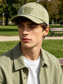 1 Men's Simple English Embroidered Soft Top Dad Hat, Washed Curved Brim Baseball Cap, Suitable For Daily Wear And Matching, Unisex - Multicolor - View 2