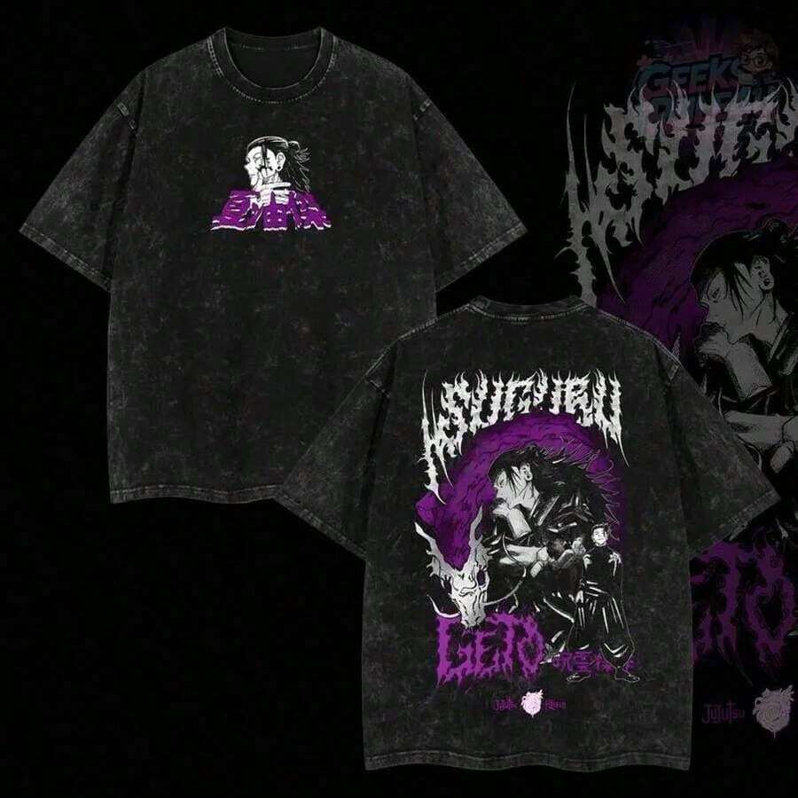 KsRule4U; Retro Vintage Anime T-Shirt With Cursed Spirit Manipulation; 100% Premium Cotton; Relaxed Fit; Sizes S-5XL; Classic Men's T-Shirts; 2LIV Summer Sets - 黑色 - 查看 1