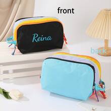 Personalized Colorblock Multi-Layer Makeup Bag Large Capacity Travel Toiletry Organizer Lightweight Portable Cosmetic Storage Pouch With Handle - Multicolor - View 16