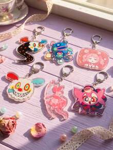 1Pc/6Pcs Anime Trinket Swapping Keychain, Featuring Various Quirky Witch And Classic Character Silhouette Patterns, Anime Style, High-Transparency Acrylic Material, Asymmetrical Silhouette, High-Definition Print With Exquisite D-Shaped Buckle, Fashionable Multi-Functional Bag Charm And Peripheral Decoration, Suitable For Back To School Season, Anime Convention Party, Daily Outfit And Fan Gift, All Seasons. - Multicolor - View 2