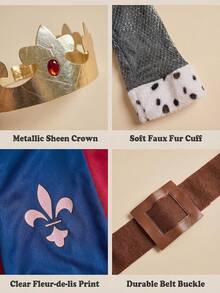 4 piezas Disfraz de Rey Medieval para Niños: Túnica + Corona + Capa + Pantalones, Adecuado para Actuaciones Escolares y Temas Históricos - Multicolor - Ver 6