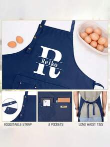 Delantal Personalizable con Nombre - Ropa de Trabajo de Cocina Neutra, Duradera y Cómoda, Fácil de Cuidar, Diseño Práctico con Bolsillos y Correas Ajustables, Adecuado para Entusiastas de la Cocina - Multicolor - Ver 2
