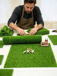 1/2/5pcs Mini Artificial Grass Lawn | Rectangular, Multi-Purpose Mini Garden Decor, Plastic Fairy Garden Carpet, Suitable For Dollhouse Decoration And Micro Landscape Arrangement, Bonsai Habitat And Outdoor Garden Decoration, Special Artificial Grass, Easy To Install, Can Be Used As Landscape Background - Multicolor - View 9