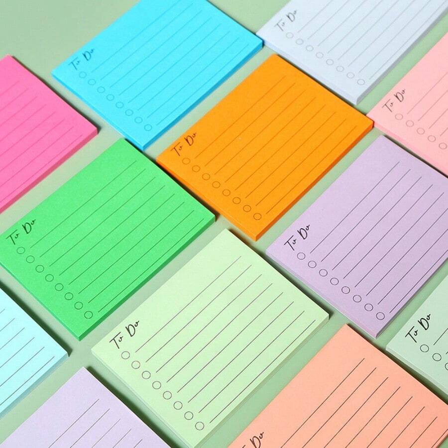 2pcs/4pcs/8pcs/10pcs Stiker Garis Warna-warni Fluorescent Perlengkapan Kantor Catatan Tempel Kreatif Lucu Bantalan Memo Siswa, 14 Warna Bantalan Memo Bergaris Grosir Catatan Kantor Dapat Digunakan Kembali - MultiWarna - View 1