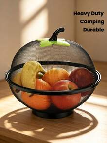 1/2/3pcs Set Heavy Duty Metal Fruit Basket With Mesh Cover - Rust-Proof Design, Breathable, With Hanging Hole, Apple-Shaped Metal Structure, Suitable For Kitchen, Camping, Picnic, Christmas Decoration - Reusable Fruit Storage Basket - View 1