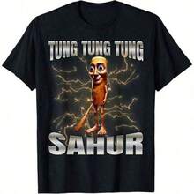 Summer Tops 2026 Cotton T-Shirt Tung Tung Tung Sahur T-Shirt Men's Clothing Men's T-Shirts Men's T-Shirts For Summer Sets Summer Clothes For Men Ban T-Shirts - 黑色 - 查看 1