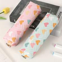 This Pencil Case Is Decorated With Creative Colorful Heart Patterns, Making It Perfect For Storing Makeup Brushes And Cosmetics, An Ideal Gift For Friends During The Back-To-School Season. Suitable For: Back-To-School Season, School Supplies, Pencil Case, Backpack, Makeup Bag, Fun Gift. - Multicolor - View 6