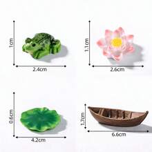 Mini ornement de paysage aquatique flottant réaliste, grenouille en résine imperméable, feuille de lotus, fleur de lotus et combinaison de petit bateau, nouveau style pastoral zen chinois, design de bloc de couleurs vert rose marron avec feuille de lotus, grenouille, fleur de lotus et petit bateau, décoration de micro paysage flottant, décoration d'aquarium / bassin de jardin / ornement de micro paysage de bureau, accessoire de décoration d'aquarium populaire - A - Voir 3