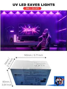 aiinnew 9-30M/29.5-98.4ft USB供電紫外線燈串,室內UV屋簷燈,18至60顆LED燈珠LED燈繩,適用居家裝飾、派對、日常、萬聖節、聖誕節、螢光海報、身體彩繪、霓虹發光派對、教室、繪畫 - 紫光 - 查看 12