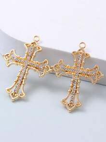6pcs Random Assorted Baroque Hollow Rhinestone Cross Alloy Pendants, Niche Dark Style DIY Beaded Accessories, Handmade Bracelet Necklace Material - Multicolor - View 7