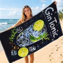 1pc Cool Beach Towel - Gin Tonic Pattern Bath Towel, Extra Large Size, Highly Absorbent, Summer Essential, Perfect For Beach, Pool, Picnic Use - Suitable As Mother's Day, Father's Day, Birthday, Summer Vacation Gift. - Multicolor - View 7