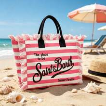 Handbag Large Capacity Casual Tote Bag Canvas Tassel Tote Bag 29*22*10cm - 粉色 - 查看 4