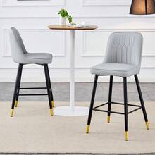 Set Of 2 Bar Stools / 100 Cm High. Stylish Bar Stools / Black PU Leather And Comfortable Footrest / Available In Several Colors / 120 Kg Load Capacity / For Restaurants, Bars And Living Rooms - 黑色+淺灰色 - 查看 2