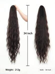 7JHH WIGS 女款 34 吋咖啡棕挑染捲浪馬尾接髮，抽繩固定，柔軟合成髮，適合日常、派對與瞬間增加髮量 - 咖啡棕 - 查看 3
