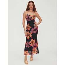 cider Women's Summer Floral Maxi Dress Spaghetti Strap Stretch Bodycon Mesh Beach Vacation Date Night Long Dresses Variant 1 - 黑色 - 查看 3