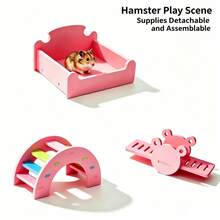 2/1/3pcs Pink Hamster Bedding & House Combination Set, PVC Material, Assemble/Disassemble, Hamster Cage Decor Set, Universal Cage Interior Decoration, All Seasons, Rainbow Bridge/Cooling Bed/Seesaw/Small House Multiple Combination Set - A - View 2