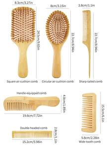 1 Set handgefertigtes Bambus-Antistatik-Kammset, natürlicher Bambuskamm, unisex, geeignet für Haar- und Bartpflege, kann für Lockenstyling und -formung verwendet werden, Geschenk für Frauen, Brautjungferngeschenk, Lehrergeschenk - Verschiedenfarbig - Übersicht 4