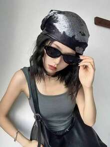1pc Fashionable New Liquid Silver Headscarf Square Scarf, Street Casual Style For Girls - Multicolor - View 6