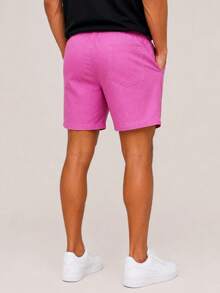 Kit 3 Premium Linen Shorts Bermuda Mauricinho Men's Casual Basic Comfortable Drawstring Waist - 粉色 - 查看 3