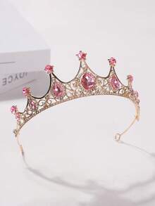 1pc European American Bride Fashion Exquisite Alloy Crown, Suitable For Women's Wedding Party Hair Accessory, Princess Birthday Party Gift, Performance Costume Accessory, Crown For Makeup Ball - Pink - View 6