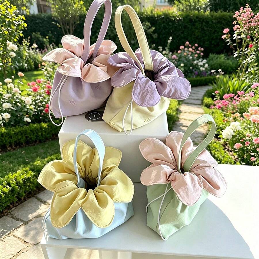 1pc Creative Flower Drawstring Portable Handbag, Fresh Large Capacity New Style Girl Travel Versatile Storage Bag, Sundries Organizer - Multicolor - View 1