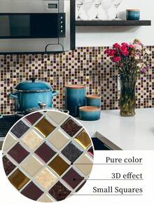 10" X 10" Waterproof Textured Vinyl DIY Wallpaper, Self-Adhesive Splash-Proof Tile, Small Square Peel And Stick Tile, Suitable For Home Decor - Mosaic - View 2