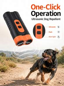 Repelente ultrasónico de perros de mano, detenedor de ladridos de alta potencia de doble núcleo, con linterna LED, repelente ultrasónico de perros mini, dispositivo portátil anti-mordeduras para exteriores, recargable por USB, adaptador no incluido - Naranja - Ver 1
