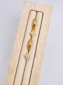 3件組精緻葉子耳環、花朵耳墜、Huggie耳釘，14K金低過敏性軟骨穿刺飾品，適合女性女孩禮物、派對、日常配戴 - Gold-12# - 查看 4