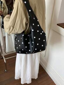 時尚簡約女款手提包－大容量單肩托特包，百搭時尚配件，春夏新款波點女款 PU 皮革大容量托特包 - 黑色 - 查看 7