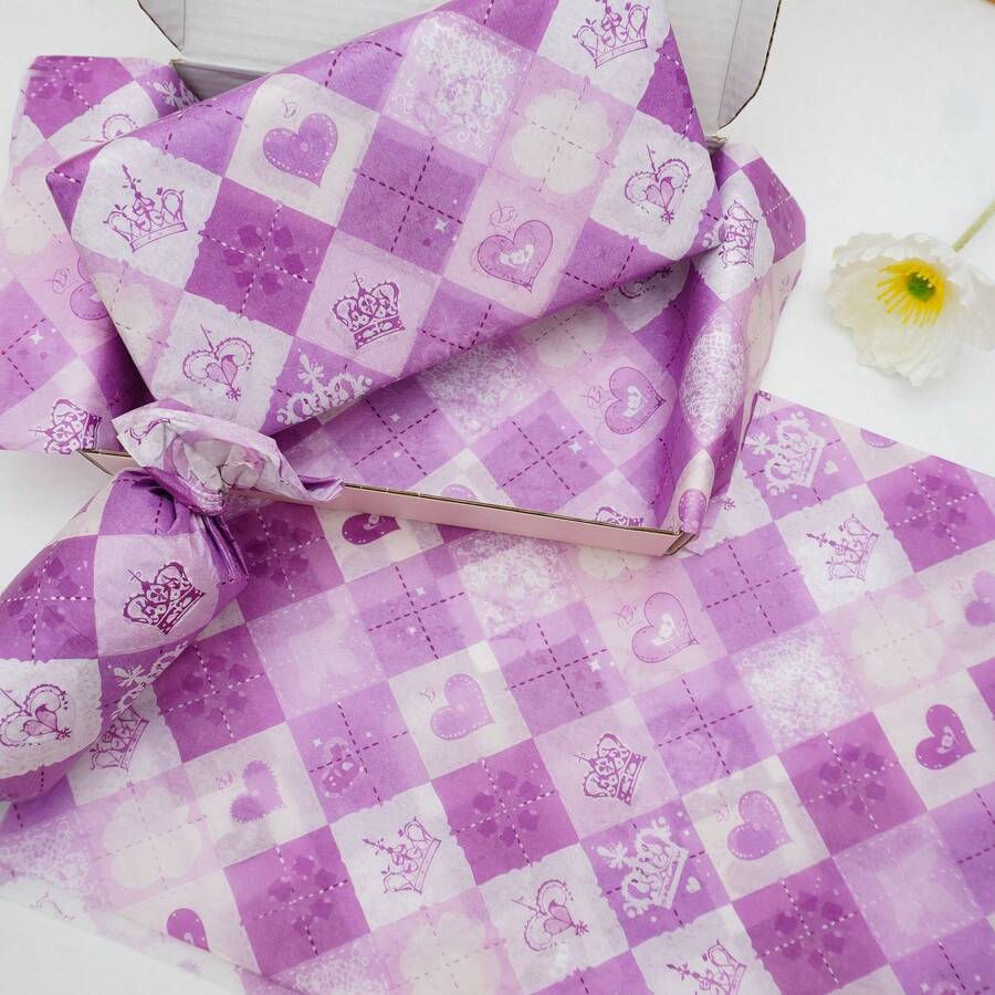 10/20/25/50 Sheets Purple Square Crown Pattern Tissue Paper, Suitable For DIY Crafts, Party Favors, Bouquet Wrapping, Clothing Packaging And Birthday Gift Decoration - Style 1 - View 1