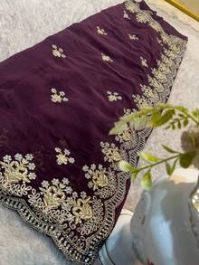 Faux Georgette Saree With Unstitched Blouse, Cultural Wear For Women - Multicolor - View 6
