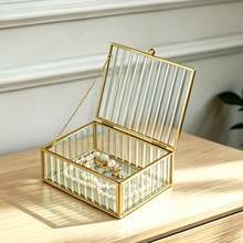 SIQIZHOU 1pc Transparent Striped Glass Jewelry Box With Copper Metal Frame - Striped Glass - View 4