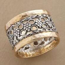 Two-Tone Hollow Carved Wide Ring, Bohemian Style, Vacation Retro Niche Accessory - Silver - View 1